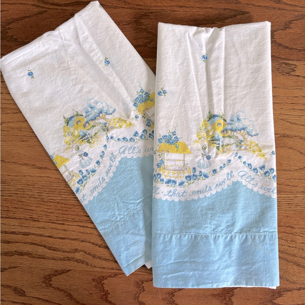 Whimsical Blue and Yellow Wishing Well Pillowcases
